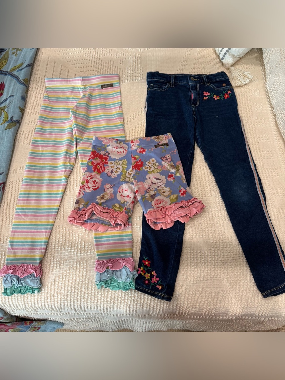 Matilda Jane Multi-Color Stripe & Floral Leggings Set - Pink, Blue, Purple